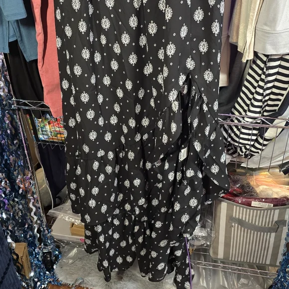 2X(Fits XL Best) NWT FRANCESCA'S Black/Wht Hi Low Side Split Maxi Dress 16-21ptp - Picture 11 of 12